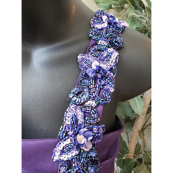 Blondie Cocktail Dress Womens Size 7 Purple Satin Beaded One Shoulder Back Zip - Picture 11 of 11